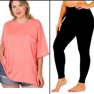 🖤 NWOT Zenana Black Cotton Spandex Leggings & Mauve Oversized Top Set!